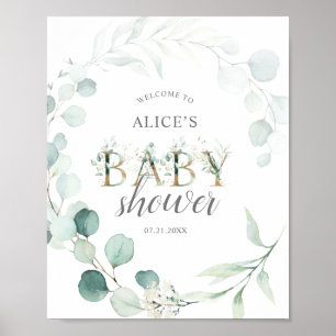 Affiche de bienvenue Baby shower Botanique Eucalyp