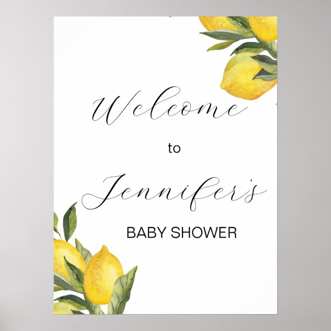 Affiche de bienvenue Baby shower citron aquarelle (Devant)