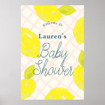 Affiche de bienvenue Baby shower citron rose à la