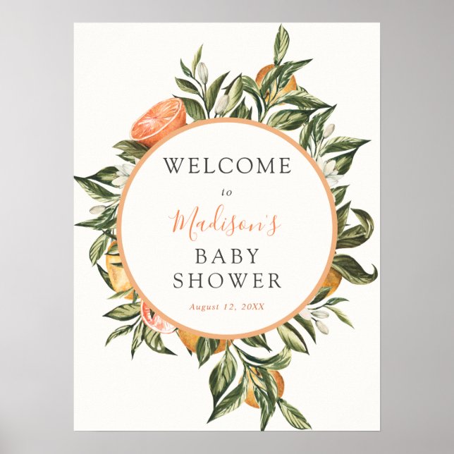 Affiche de bienvenue Baby shower Citrus Main Squee (Devant)