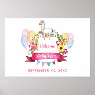 Affiche de bienvenue Baby shower d'aquarelle flora