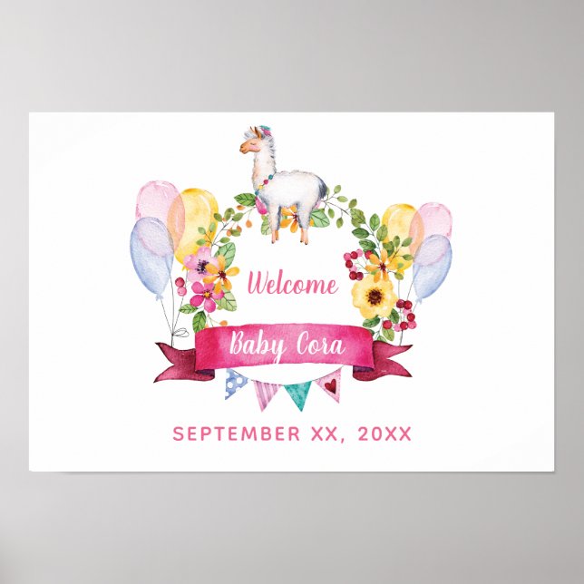 Affiche de bienvenue Baby shower d'aquarelle flora (Devant)