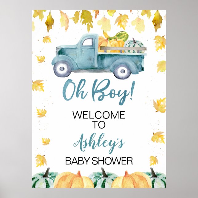 Affiche de bienvenue Baby shower de camion Blue Li (Devant)