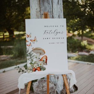 Affiche de bienvenue Baby shower de champignons et