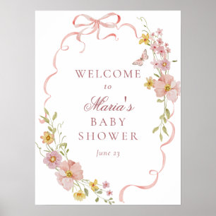 Affiche de bienvenue Baby shower de fleurs et de v