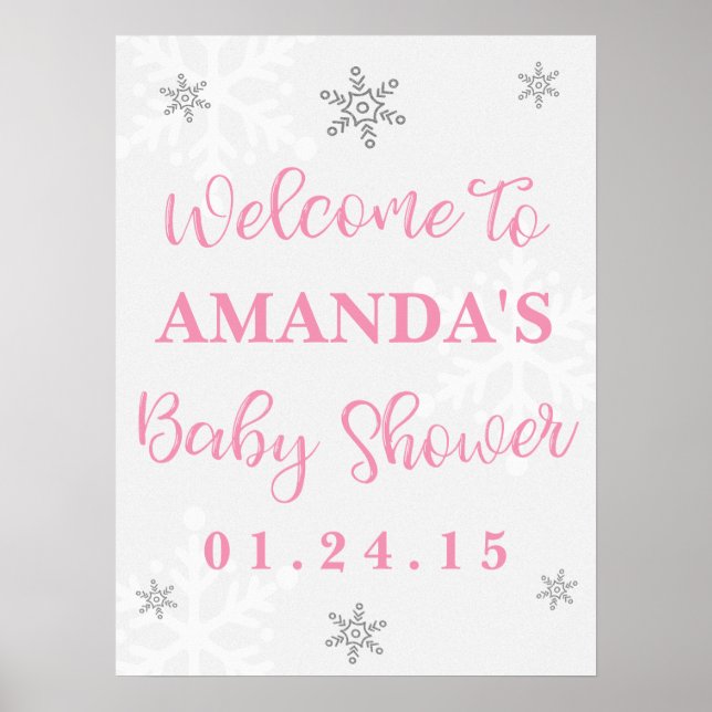 Affiche de bienvenue Baby shower de flocons de nei (Devant)