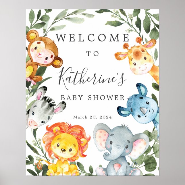 Affiche de bienvenue Baby shower de Jungle Animals (Devant)