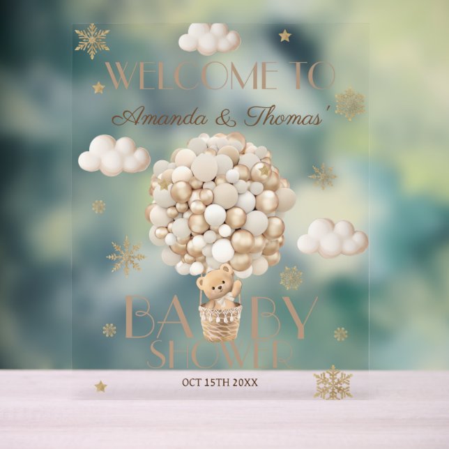 Affiche de bienvenue Baby shower de l'ours d'hiver (Neutre)