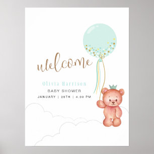Affiche de bienvenue Baby shower de l'ours en pelu