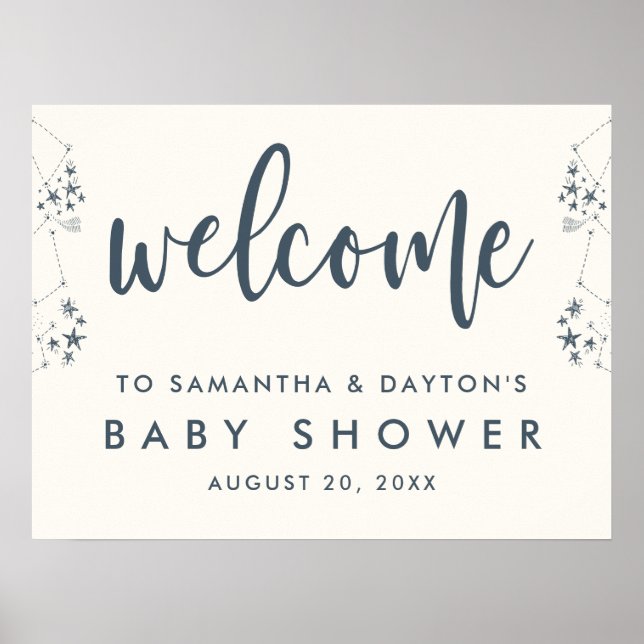 Affiche de bienvenue Baby shower de nuit étoilée (Devant)