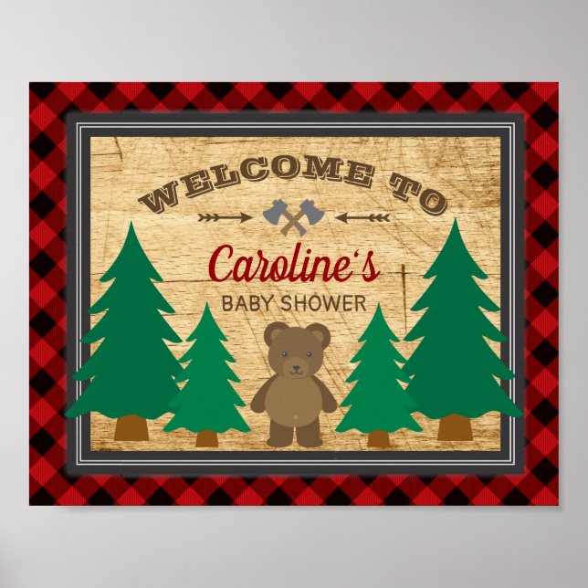 Affiche de bienvenue Baby shower de petit bûcheron (Devant)