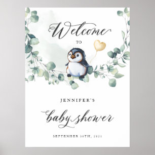 Affiche de bienvenue Baby shower de pingouin