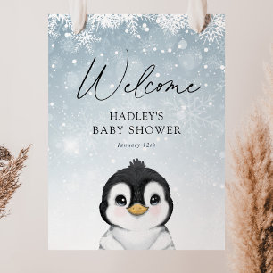 Affiche de bienvenue Baby shower de pingouin