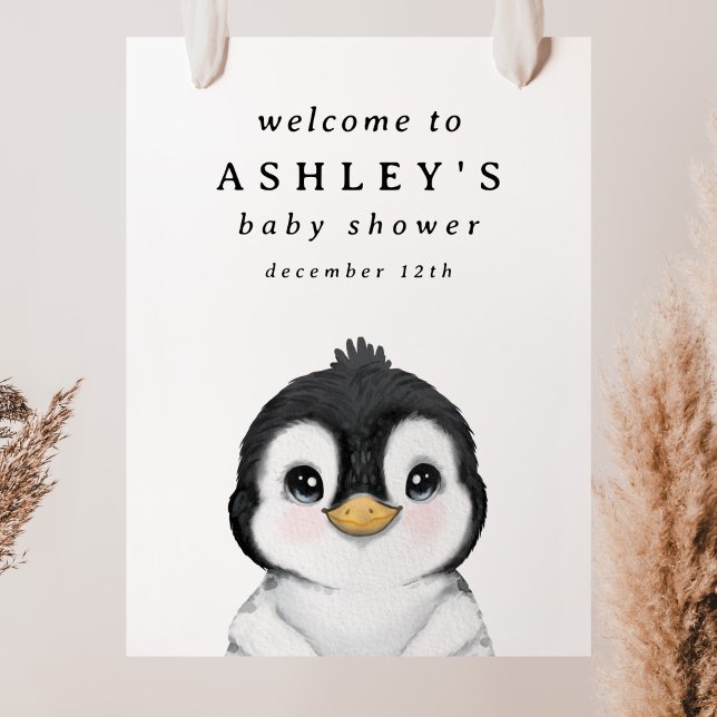 Affiche de bienvenue Baby shower de pingouin (Créateur téléchargé)