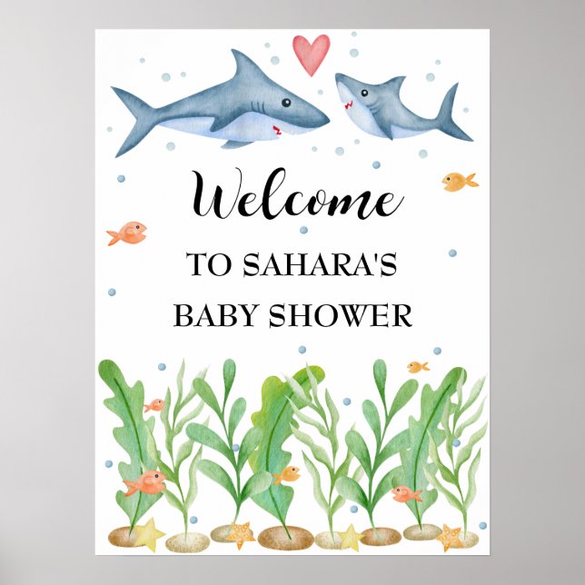 Affiche de bienvenue Baby shower de requins sous l (Devant)