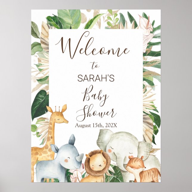 Affiche de bienvenue Baby shower de Safari Boho ve (Devant)