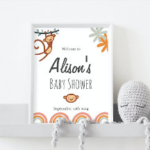 Affiche de bienvenue Baby shower de singe mignonne