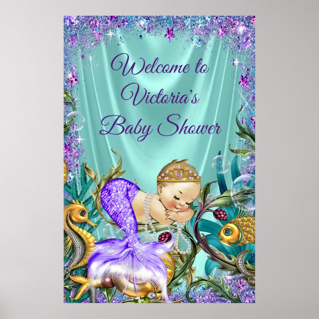 Affiche de bienvenue Baby shower de sirène (Devant)
