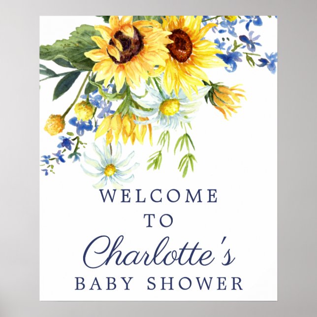 Affiche de bienvenue Baby shower de tournesol jaun (Devant)