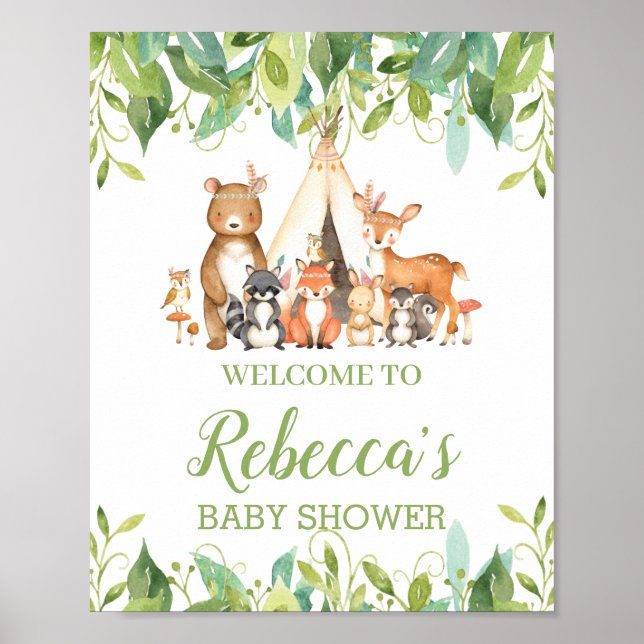 Affiche de bienvenue Baby shower de verdure des fo (Devant)