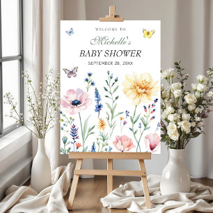 Affiche de bienvenue Baby shower des papillons aqu