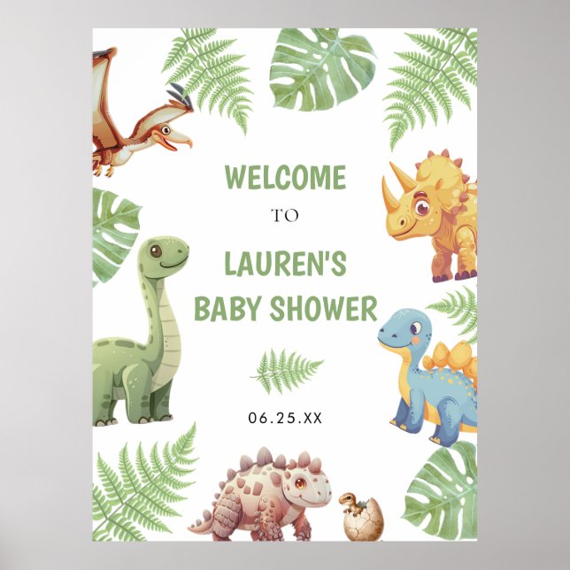 Affiche de bienvenue Baby shower Dinosaur aquarell (Devant)