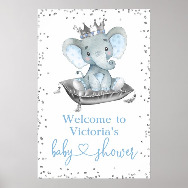 Affiche de bienvenue Baby shower du petit éléphant (Devant)