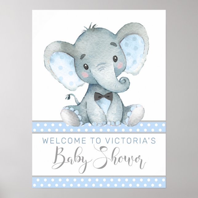 Affiche de bienvenue Baby shower éléphant (Devant)