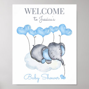 Affiche de bienvenue Baby shower Eléphant garçon m