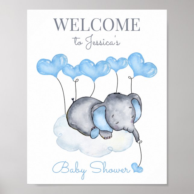 Affiche de bienvenue Baby shower Eléphant garçon m (Devant)