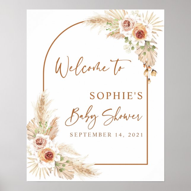 Affiche de bienvenue Baby shower en herbe de Boho  (Devant)