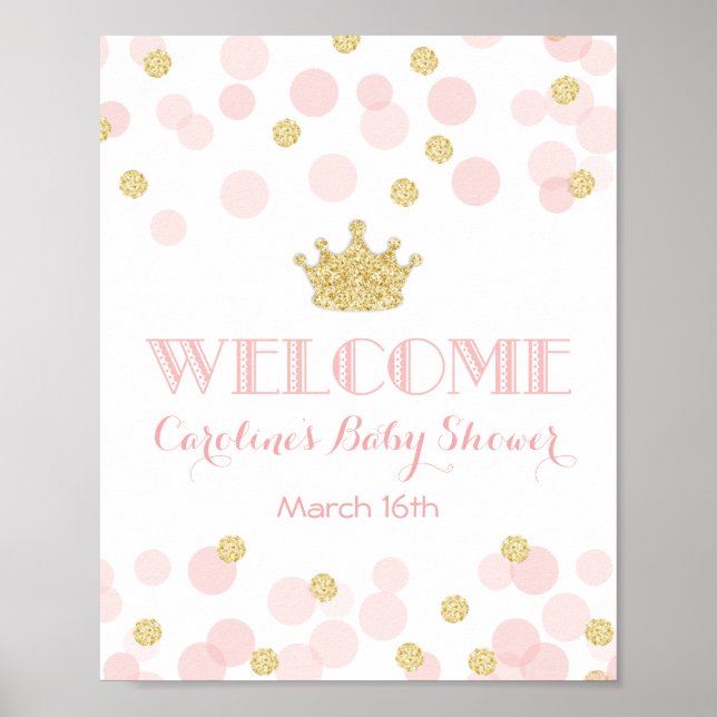 Affiche de bienvenue Baby shower en or rose Prince (Devant)