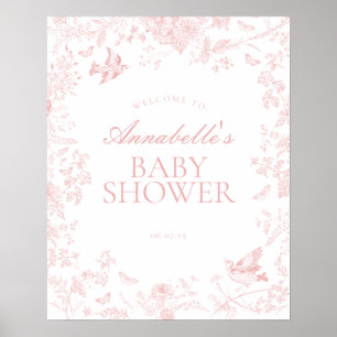 Affiche de bienvenue Baby shower en toile rose de 