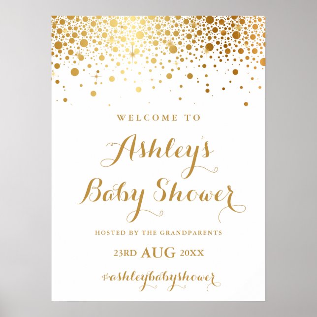 Affiche de bienvenue Baby shower Faux Gold Foil Co (Devant)