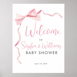 Affiche de bienvenue Baby shower fille à ruban ros