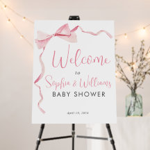 Affiche de bienvenue Baby shower fille à ruban ros