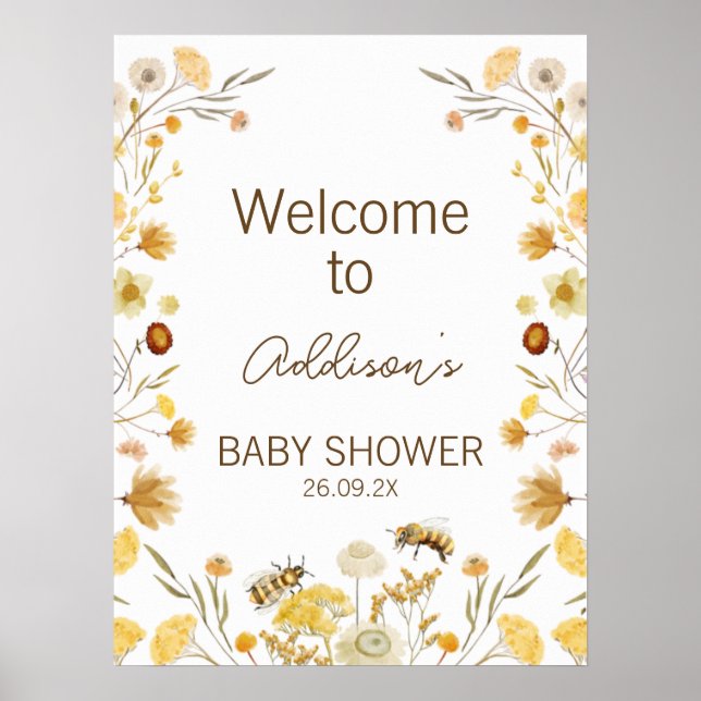 Affiche de bienvenue Baby shower Fleur sauvage d'a (Devant)