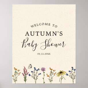 Affiche de bienvenue Baby shower Fleur sauvage vin