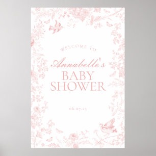 Affiche de bienvenue Baby shower Floral Toile Rose