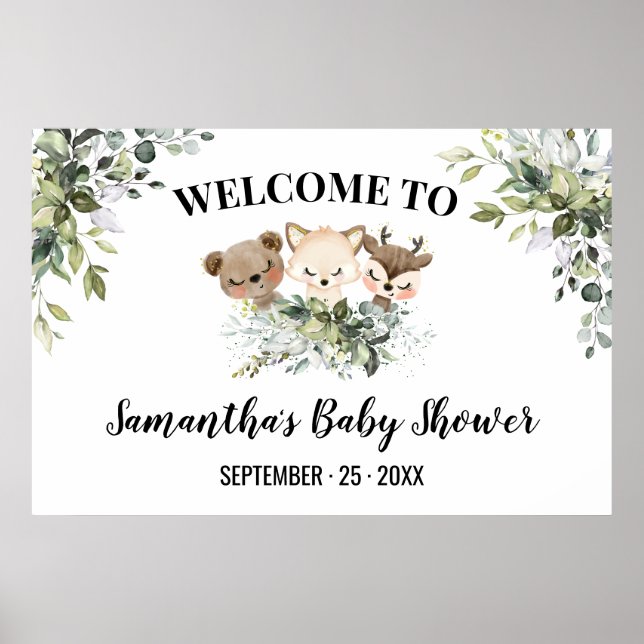 Affiche de bienvenue Baby shower Forêt Animaux Pos (Devant)