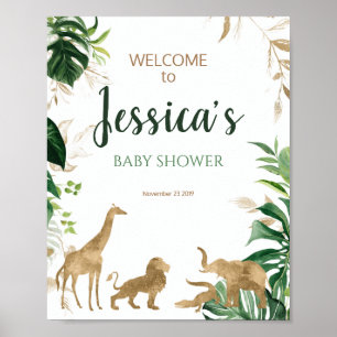 Affiche de bienvenue Baby shower Gold Safari