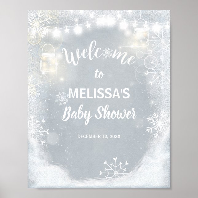 Affiche de bienvenue baby shower hiver Snowflakes  (Devant)