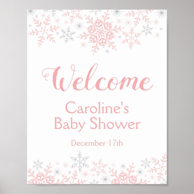 Affiche de bienvenue Baby shower Little Snowflake (Devant)