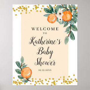 Affiche de bienvenue Baby shower Oranges Twin