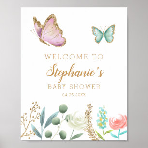 Affiche de bienvenue Baby shower papillon