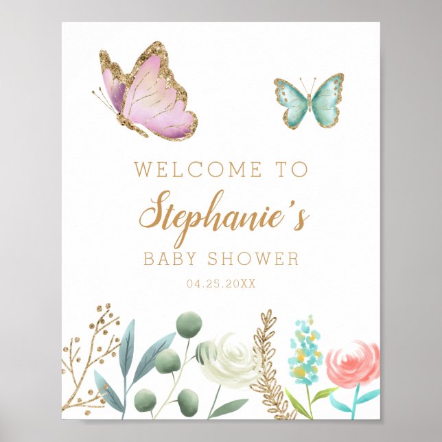 Affiche de bienvenue Baby shower papillon (Devant)