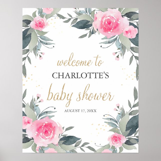 Affiche de bienvenue Baby shower rose (Devant)