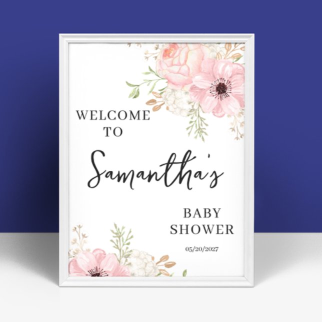 Affiche de bienvenue Baby shower rose florale fill (Créateur téléchargé)