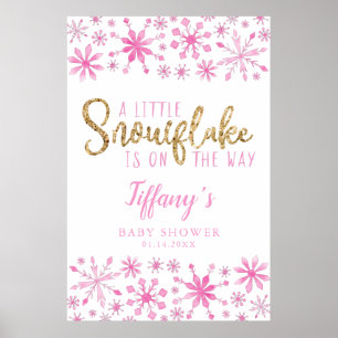 Affiche de bienvenue Baby shower rose Little Snowf