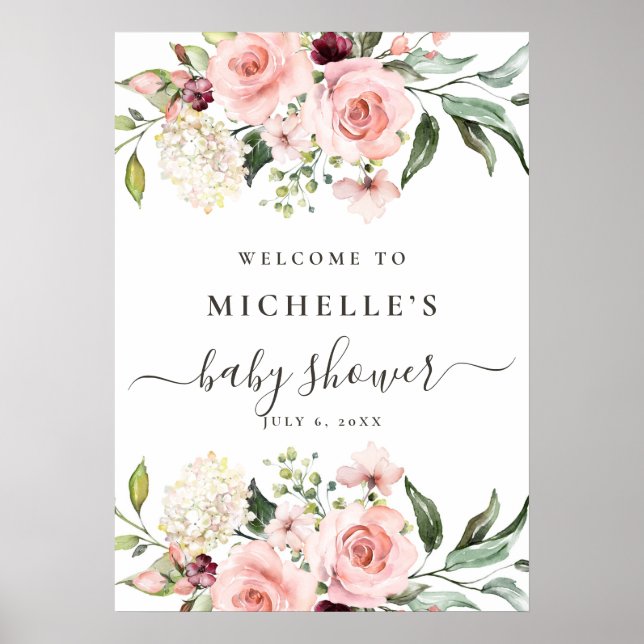 Affiche de bienvenue Baby shower Roses roses roses (Devant)
